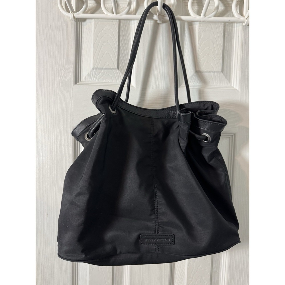 Banana Republic Large Black Bucket Purse Leather Drawstrings and Handle